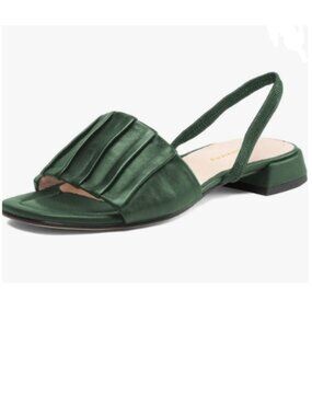 Wansseny Green Open Toe Low Heel Sandals Back Strap Slip On Summer Holiday Shoes